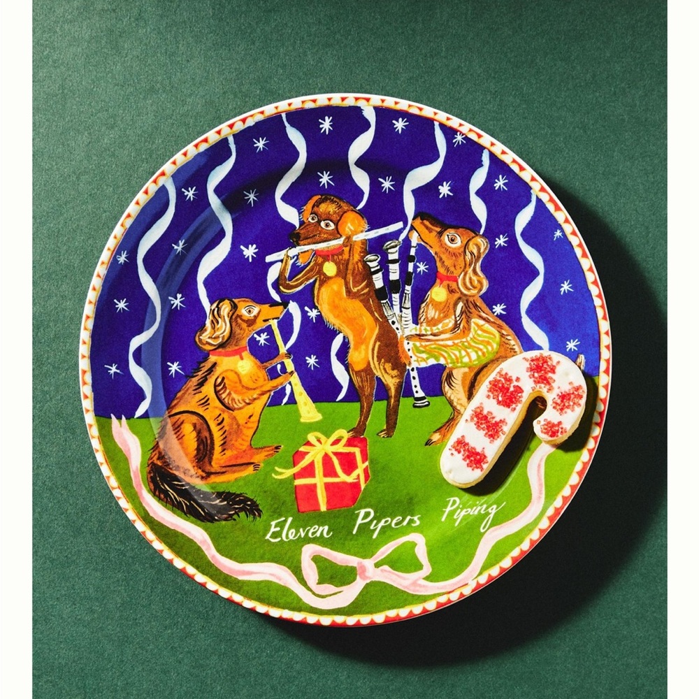 Anthropologie Emily Maude Twelve 12 Days Christmas Plate 11 Pipers Piping
